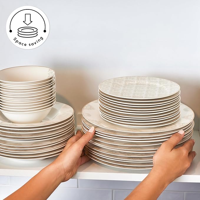 Karaca Siena 53-Piece Porcelain Plates and Bowls Set with Dinner &amp Dessert Plates Shakers - Bone China Dishware Sets - Kitchen Dinnerware Set for 12 People