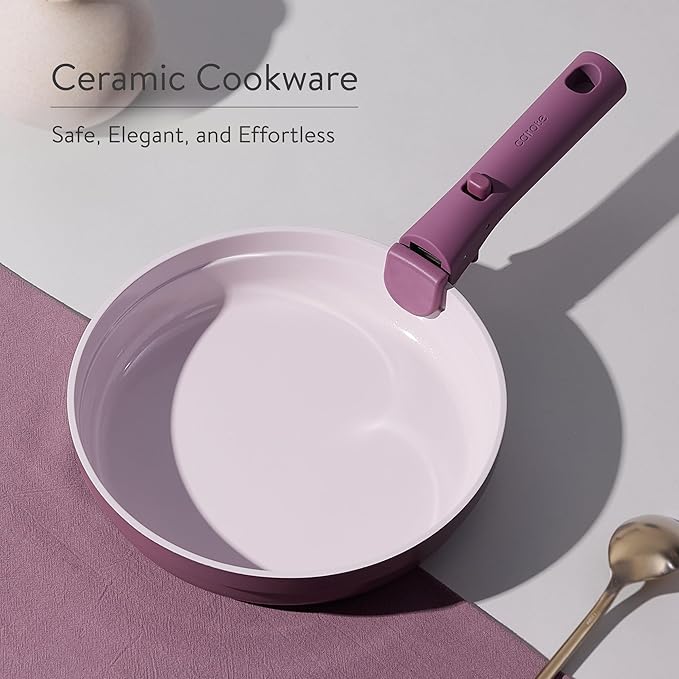 CAROTE Ceramic Cookware SetPots and Pans set Non StickInduction Cookware Set with Removable HandleRV Kitchen Cooking SetNon-toxic Kitchen Cooking Set PFAS and PFOA FreePurple