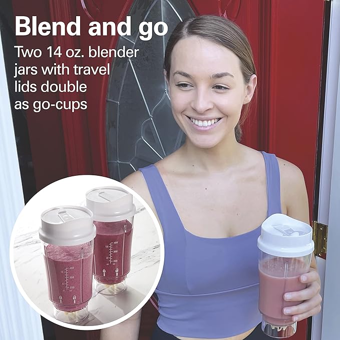 Hamilton Beach Portable Blender for Shakes and Smoothies with 14 Oz BPA Free Travel Cup and Lid &amp Portable Blender for Shakes and Smoothies with 14 Oz BPA Free Travel Cup and Lid