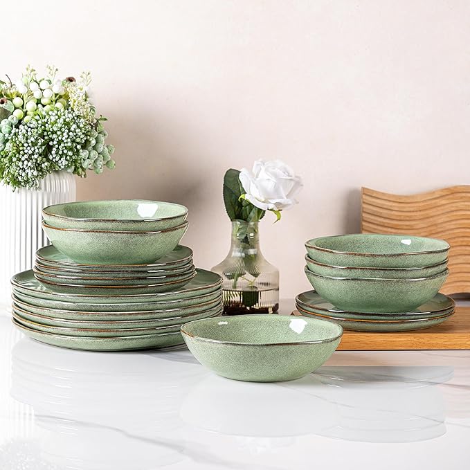 AmorArc Ceramic Dinnerware SetsHandmade Reactive Glaze Stoneware Plates and Bowls SetsHighly Scratch Resistant | Dishwasher &amp Microwave Safe Dishes SetService for 4 (12pc)