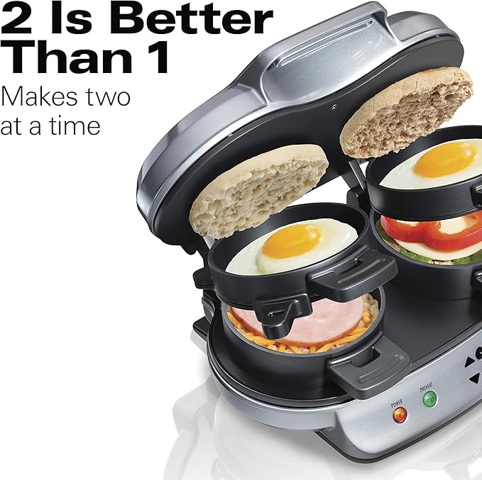 Hamilton Beach Digital Electric Food Steamer &amp Rice Cooker for Quick Healthy Cooking for Vegetables and Seafood &amp Dual Breakfast Sandwich Maker with Timer Silver (25490A)