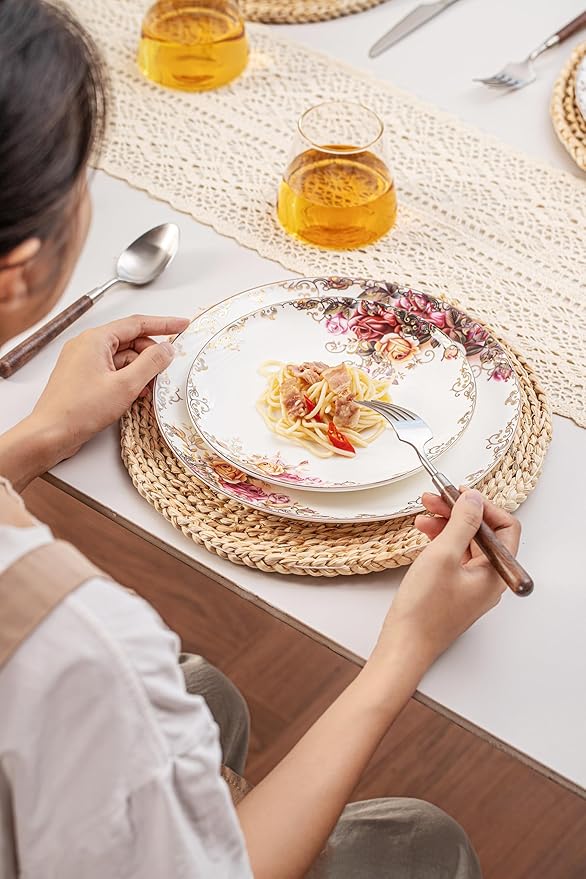 Dinnerware Sets Plates Set with Bowls Artistic 12-Piece Ceramic Dinnerware for Home Restaurant Chip and Scratch Resistant Microwave and Dishwasher Safe Rose Collection