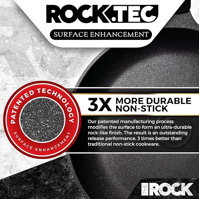 THE ROCK 1TSP 13PCS Cookware Set – Pots and Pans Set Non Stick with ROCK.TEC – Nothing Sticks Never Warps Lasts Longer – Healthy Multifunctional All-in-One Fry Pan Saucepan Stockpot &amp More