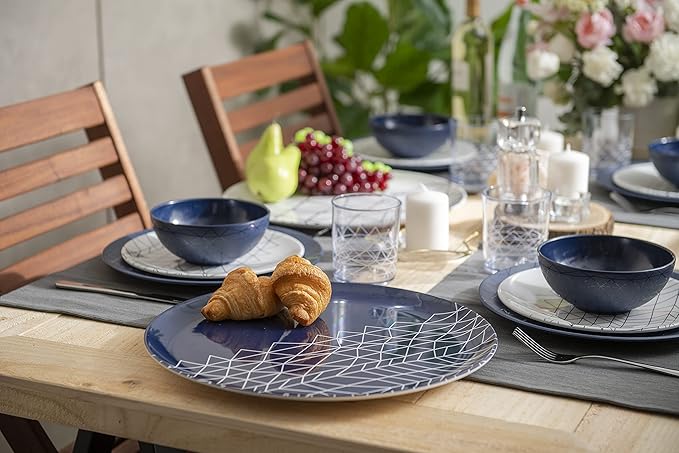 bzyoo Spidy Navy Collection: 12 PCS Dinnerware set 100% Melamine Plate Bowl &amp Tumbler &amp Platter Set for Casual dining Indoor and Outdoor Dining Party…
