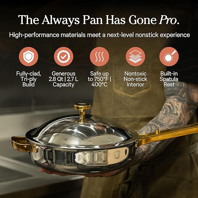 Our Place Titanium Pro Cookware Duo | 6-Piece Tri-Ply Titanium Cookware Set with Always Pan Pro &amp Perfect Pot Pro | Non-Toxic No-Coating Nonstick | Induction &amp Oven-Safe up to 750°F | Gold