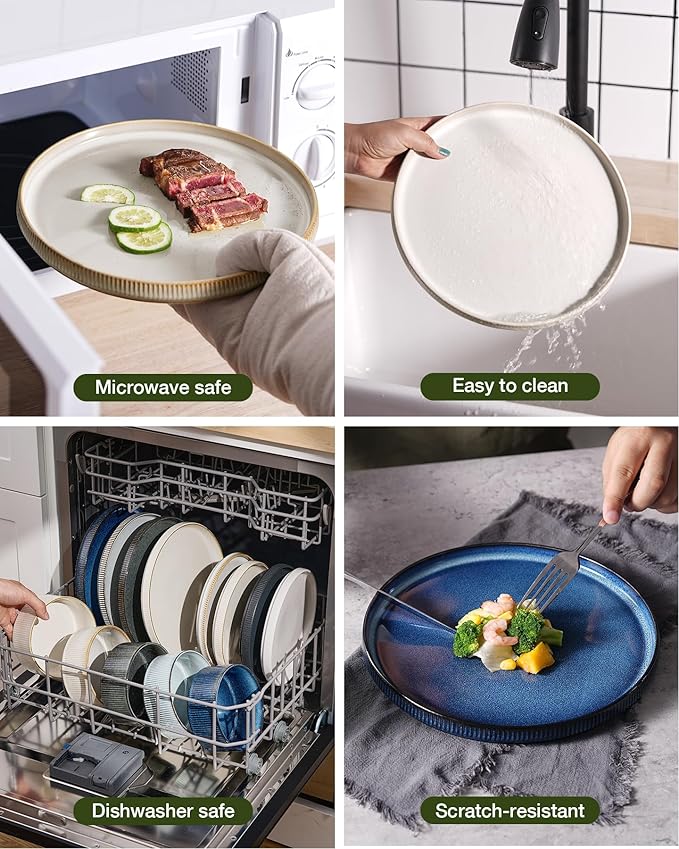 Famiware Star Plates and Bowls Sets Modern Stoneware Dinnerware Sets for 8 24-Piece Kitchen Dish Set - Microwave and Dishwasher Safe Chip and Scratch Resistant Cappuccino White