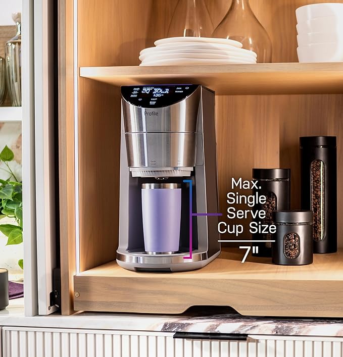GE Profile Smart Grind &amp Brew Coffee Maker w/Podless Single Serve 90oz Water Reservoir 10 Cup Thermal Carafe Voice Control Adjustable Burr Grinder SCA Certified Barista-Quality Stainless St