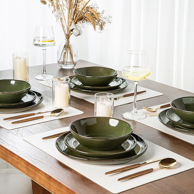 AmorArc Ceramic Dinnerware SetsHandmade Reactive Glaze Stoneware Plates and Bowls SetsHighly Scratch Resistant | Dishwasher &amp Microwave Safe Dishes SetService for 4 (12pc)