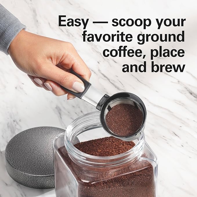 Hamilton Beach The Scoop Single Serve Coffee Maker &amp Fast Grounds Brewer for 8-14oz. Cups Brews in Minutes 40oz. Removable Reservoir Stainless Steel (49987)Silver
