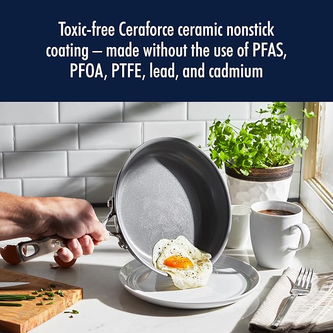 HENCKELS Clad H3 10-pc Induction Ceramic Nonstick Pot and Pan Set Stainless Steel Durable and Easy to clean