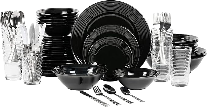 10 Strawberry Street Nova Black Round 62-Piece Dinnerware Set Service for 6