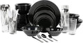 10 Strawberry Street Nova Black Round 62-Piece Dinnerware Set Service for 6