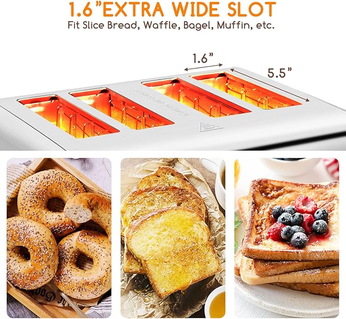 Aigostar Sandwich Maker Non-Stick Panini Press Sandwich Maker Breakfast Grilled Cheese Maker Stainless Steel Tostadora de Pan Toaster 4 Slice Wide Slot Toasters with Bagel Reheat Cancel