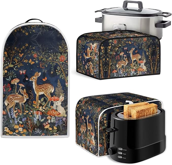 Small Toaster Cute Deer 2 Slice Toaster Cover Kitchen Small Appliance Dust Cover with Blender Dust Cover Stand Mixer or Coffee Maker Appliance Cover Dust and Fingerprint Protection Set of 3