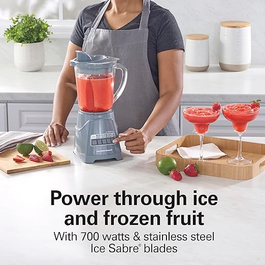 Hamilton Beach Power Elite Wave Action Blender For Smoothies 40 Oz Glass Jar 12 Functions Including Puree Crush Ice 700 Watts Grey (58153J)