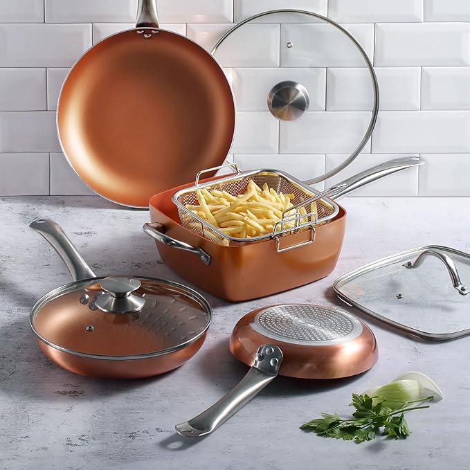 Set of 5 frying pans (with lid) aluminium pressed induction with set of 3 nylon cookware with set of 4 stainless steel knives with tacoma/bl
