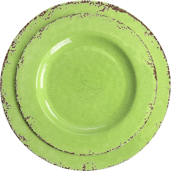 12 Piece Dinnerware Set in Green Textured Casual Round Dishwasher Safe