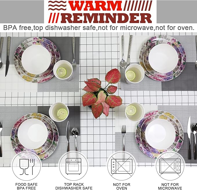 Melamine Dinnerware Set for 4-16 Pcs:Camping Dishes Set with Dinner PlatesSalad PlatesCups and Bowls.Lightweight and Unbreakable.Indoor and Outdoor Use.