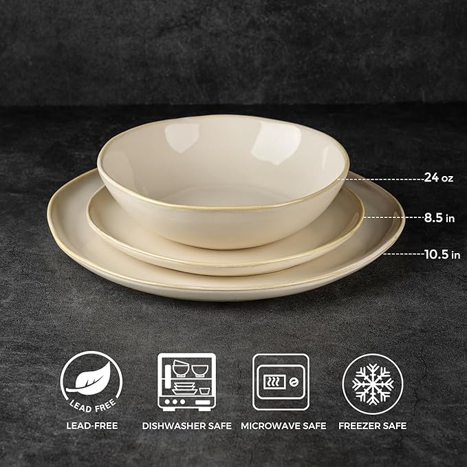 AmorArc Ceramic Dinnerware SetsHandmade Reactive Glaze Stoneware Plates and Bowls SetsHighly Scratch Resistant | Dishwasher &amp Microwave Safe Dishes SetService for 4 (12pc)