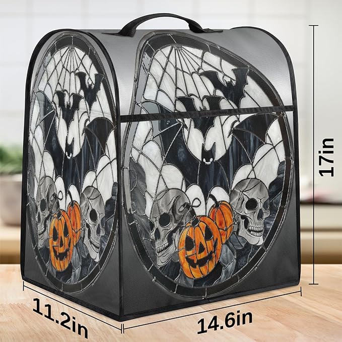 cfpolar Kitchen Aid Mixer Cover Compatible with 6-8 Quarts Halloween Skull Pumpkin Bat Stand Mixer Cover Kitchen Aid Mixers Accessories Appliance Organizer Bag Dust Covers with Zipper Pocket