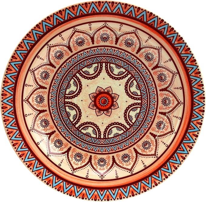 16 Piece Stoneware Dinnerware Set for 4 – Colorful Bohemian Style Plates and Bowls Microwave &amp Dishwasher Safe Rustic Glazed Finish (Rust)