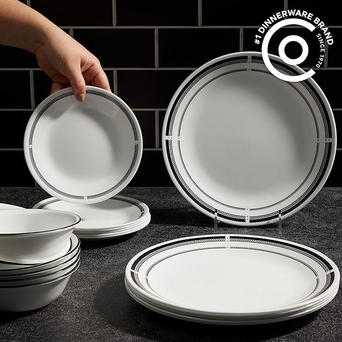 Corelle 18-Piece Dinnerware Set + 6 Corelle Dinner Plates | Vitrelle Glass Plates and Bowls Lightweight and Durable