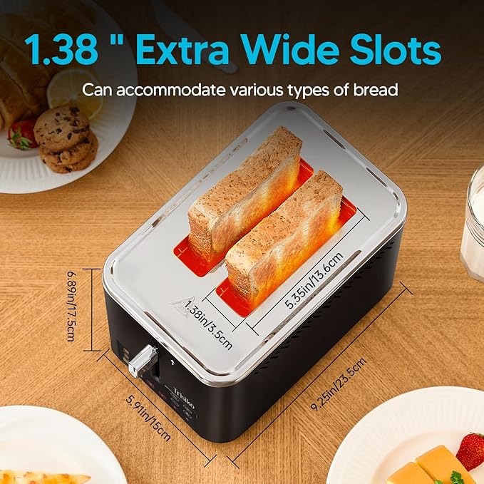 Trisiko® Touch Screen Toaster 2 SliceSmart Toaster with Digital Timer 1.38 Extra-Wide Slots for Bread&amp Bagelwith Reheat Defrost Cancel +15s Boost Great for Home Office Dorm (Black)