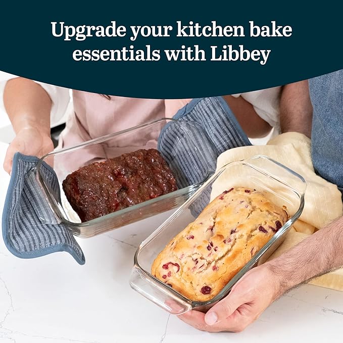 Libbey Baker’s Premium 2 Piece Glass Baking Dish Set Stackable Space Saving Glass Bakeware Set Oven Baking Dish for Bread Pound Cakes Meatloaf