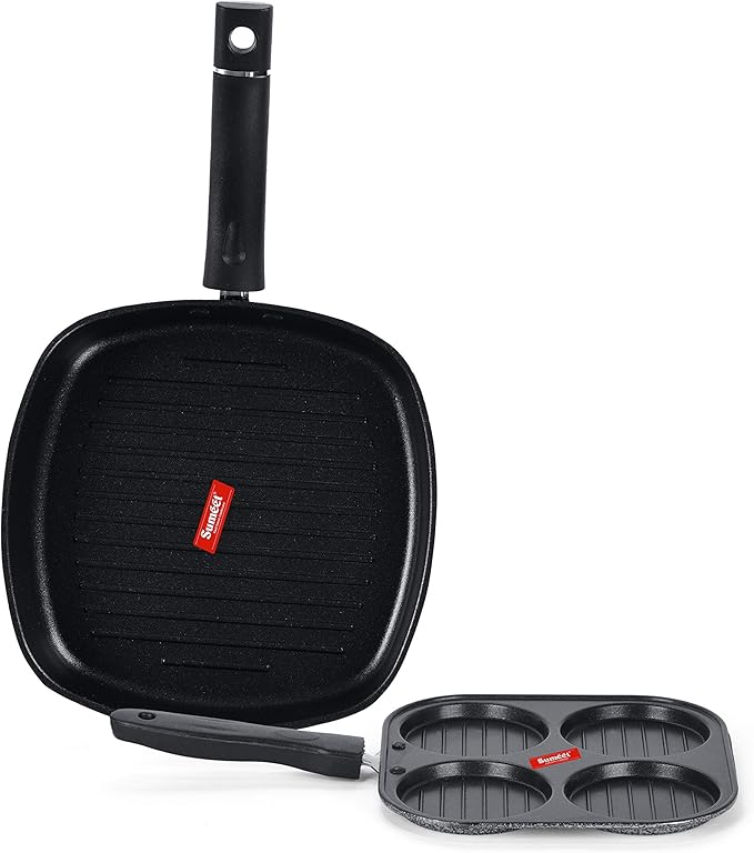 Sumeet NonStick Lacag Cookware Set (Grill Pan-22cm Dia + Mini Multi Snack Maker - 4 Cavity -19.5cm)