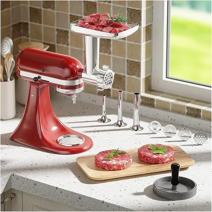 Compatible for KitchenAid A Metal Food Mincing Accessory for Chef's Machines Integrating Mincing and Sausage Stuffing Functions with Excellent Quality