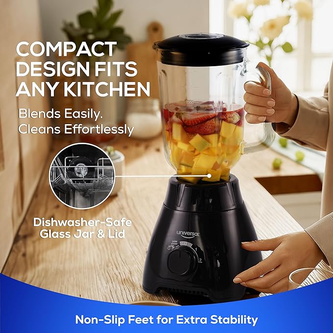 Universal 550W Mass Vital Blender - Glass Jar 57 Oz/1.8 Quart/1.7 Liter - 7-cup 2 Speed + Pulse Function and 4 Stainless Steel Blade with Chrome Steel Technology