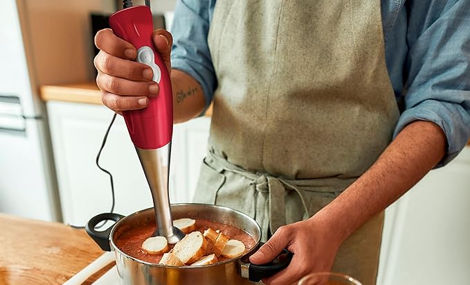 Immersion Hand Blender Handheld Electric Heavy Duty Red