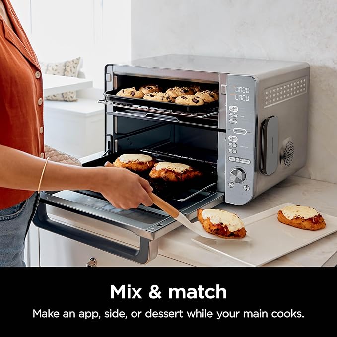 Ninja Countertop Oven Double Stack XL &amp Air Fryer with Pro Cook System 12-in-1 Flexdoor FlavorSeal SMART FINISH with DualZone Technology Air Fryer Bake Broil Reheat Stainless Steel DCT65