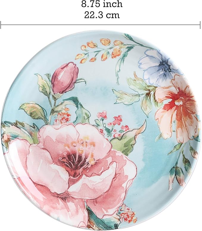 Bico Margret's Garden Ceramic 12 pcs Dinnerware Set Service for 4 Inclusive of 11 inch Dinner Plates 8.75 inch Salad Plates and 24oz Cereal Bowls for Party Microwave &amp Dishwasher Safe