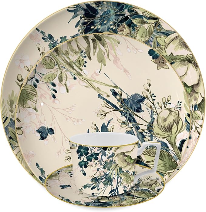 gold trim dinnerware set service for 6 24 pieces bone china dishes set premium ceramic plate sets present for housewarming anniversary Mother's Day