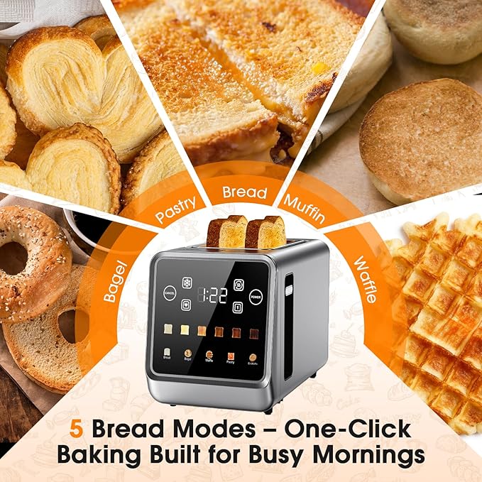 2-Slice Smart Toaster with One-Touch Memory Extra-Wide 1.5 Slots Digital Touchscreen for Bagels Artisan Bread &amp Busy Mornings