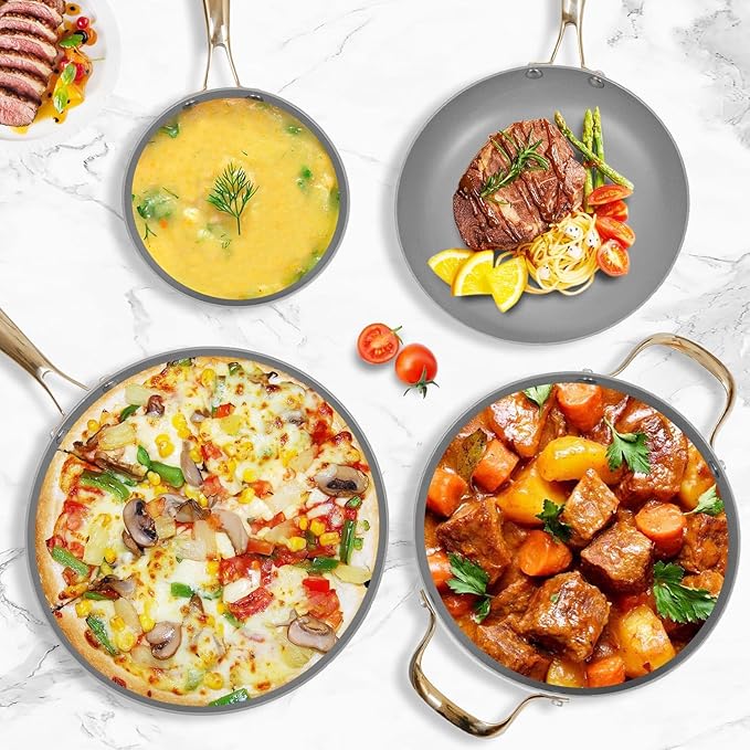 AUDANNE Nonstick Pots and Pans Set 9 Pieces Non Stick Kitchen Cookware Cooking Skillets Include Frying Pan with Lid Saucepan Casserole Spoon Turner Spatula PFOA Free for Induction White &amp