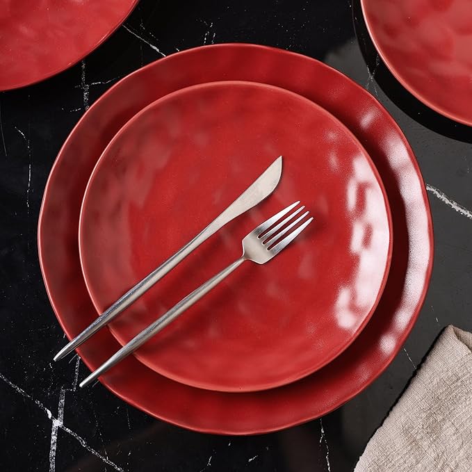 Stone Lain Sam Porcelain16 Piece Dinnerware Set Home Kitchen Dish Set with Dinner Plates Salad Plates Bowls &amp Mugs - Service for 4 Red