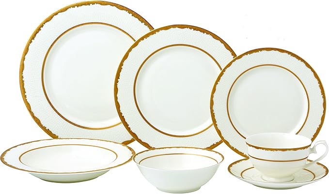 Lorren Home Trends 28 Piece Sonia Collection Dinnerware Set Gold
