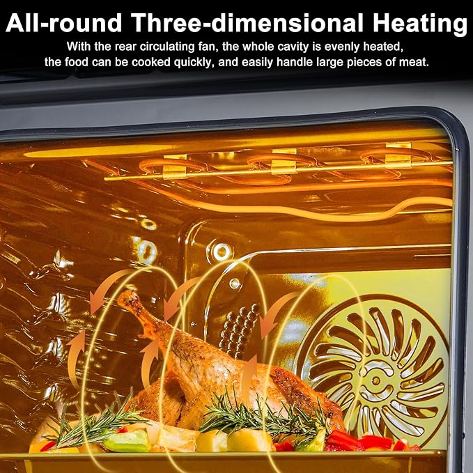 24 Built-In Electric Wall Oven with Steam Grill &amp Air Fry 3000W Convection Oven 2.5 Cu.Ft Stainless Steel Interior Color Touchscreen Control 240V