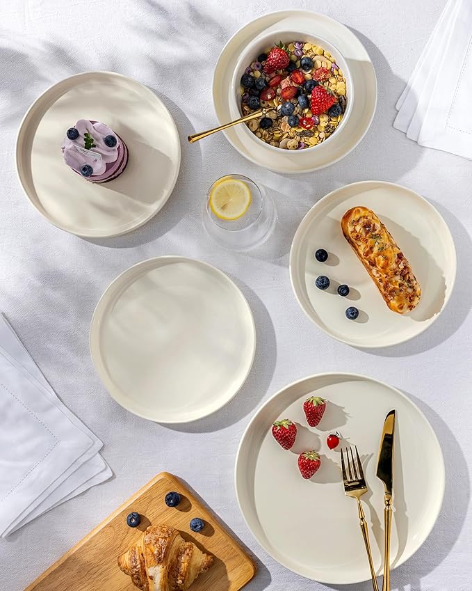 TheTerra Ceramic Dinnerware Sets for 4 12 Pieces Porcelain Lightweight Plates and Bowls Sets Scratch Resistant Dish Set Oven &amp Microwave &amp Dishwasher Safe Beige