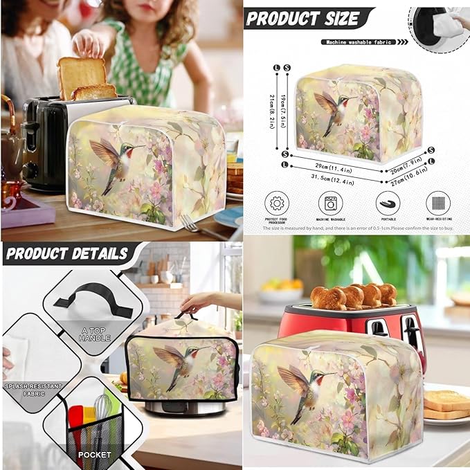 Hummingbird Blender CoversSlow Cooker CoversBread Toaster Cover(Large) 3 Piece SetSmall Appliance Universal Size Crock Pot Cover Oven Dust Cover Women Gift(White)