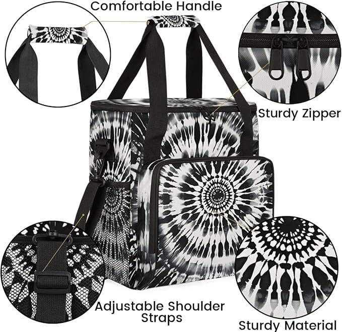 Black Tie Dye Coffee Maker Travel Bag for Keurig K-Mini/K-Mini Plus Insulated Waterproof Tote with Pockets for K-Cup Portable Single-Serve Brewer Case
