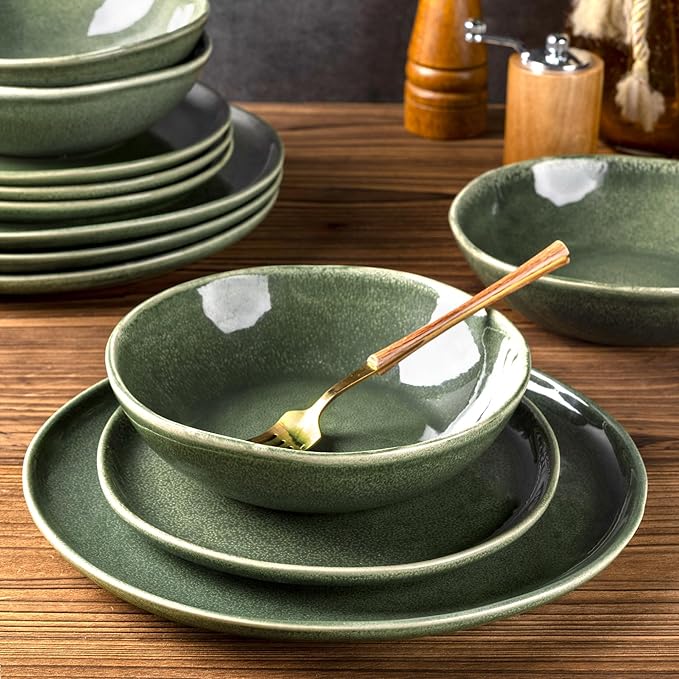 AmorArc Ceramic Dinnerware SetsHandmade Reactive Glaze Stoneware Plates and Bowls SetsHighly Scratch Resistant | Dishwasher &amp Microwave Safe Dishes SetService for 4 (12pc)