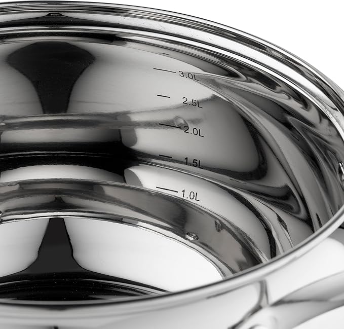 FLORINA Maron Cooking Pot Set 8-Piece Pot Set Made of High-Quality Stainless Steel Cooking Pots with Glass Lid and Measuring Cup Dishwasher Safe Ideal for Induction Hobs Gas Hobs Electric Hobs