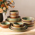 TheTerra Ceramic Dinnerware Sets with Pasta Bowls for 4 16 Pieces Porcelain Lightweight Plates and Bowls Sets Scratch Resistant Dish Set Oven &amp Microwave &amp Dishwasher Safe Sage Umber