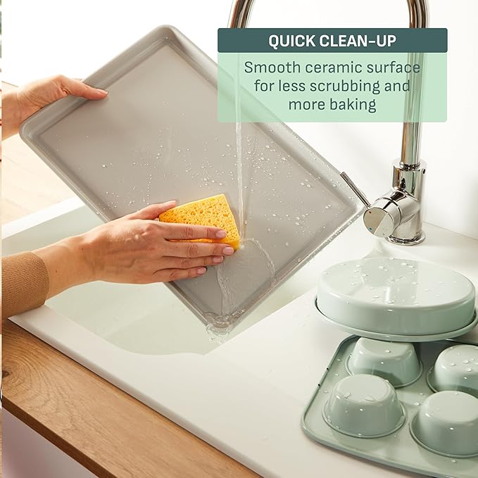 T-fal Refresh Ceramic Nonstick Mint Green 12 Piece Cookware Set + 5 Piece Bakeware Set.