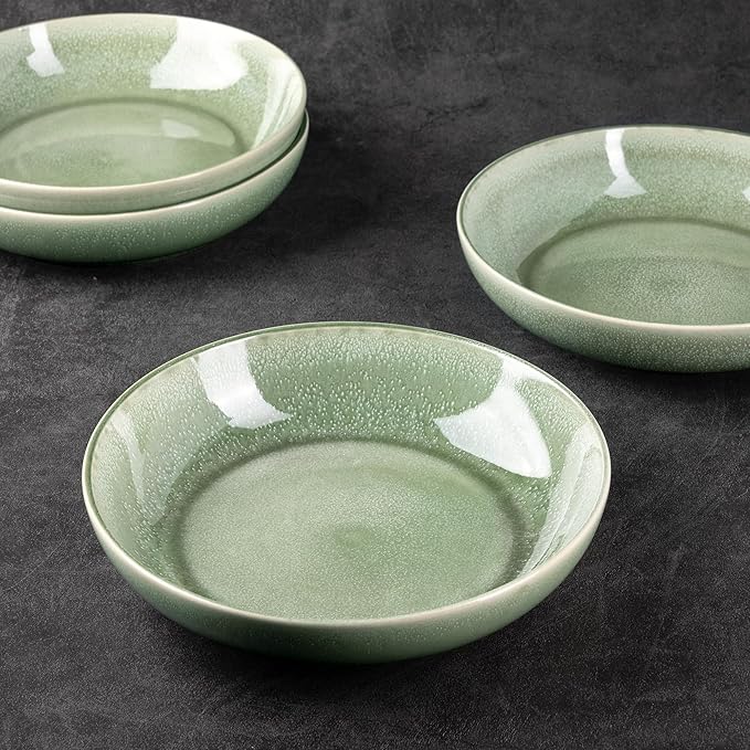 AmorArc Ceramic Dinnerware Sets with Pasta Bowl Handmade Reactive Glaze Plates and Bowls SetsHighly Chip and Crack Resistant | Dishwasher &amp Microwave Safe Dishes Set Service for 4 (16pc)