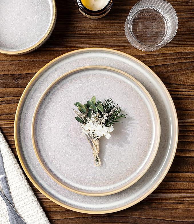 TheTerra Ceramic Dinnerware Sets for 4 12 Pieces Porcelain Lightweight Plates and Bowls Sets Scratch Resistant Dish Set Oven &amp Microwave &amp Dishwasher Safe Autumn Haze