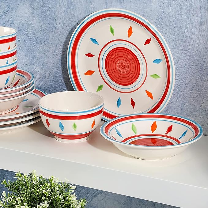 Gibson Home Heidy 12 Piece Durastone Dinnerware Set in Red